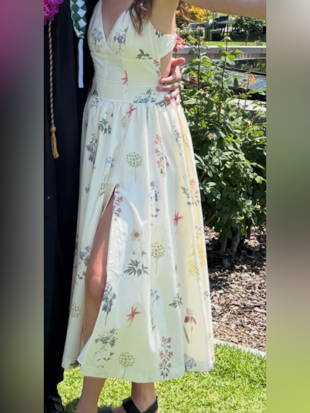 Cream Floral Spaghetti-Strap Dress - Picture 3 of 3